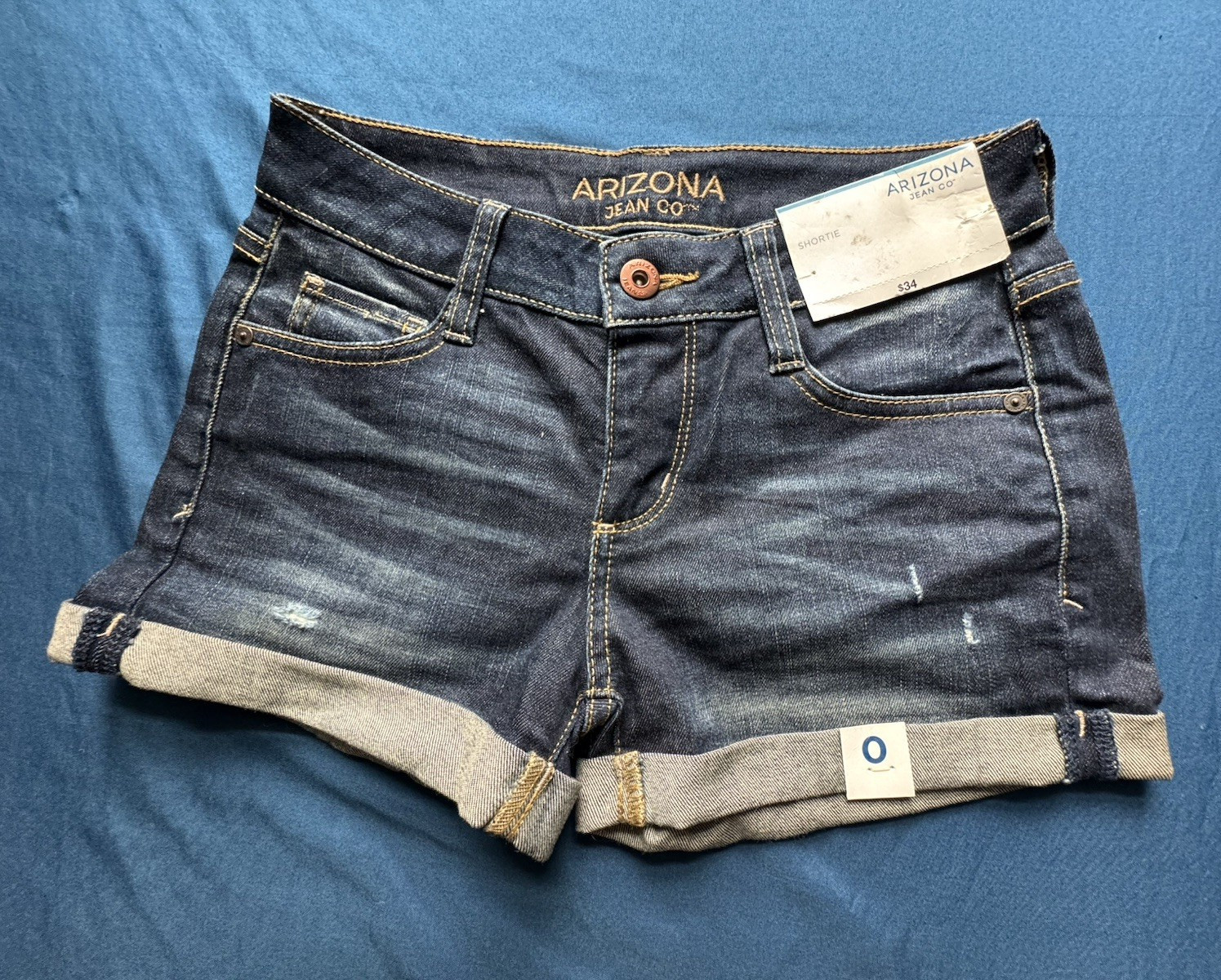 Arizona Jean Co. Shortie Dark Wash Cuffed Denim Shorts Mid Rise Pockets Sz 0