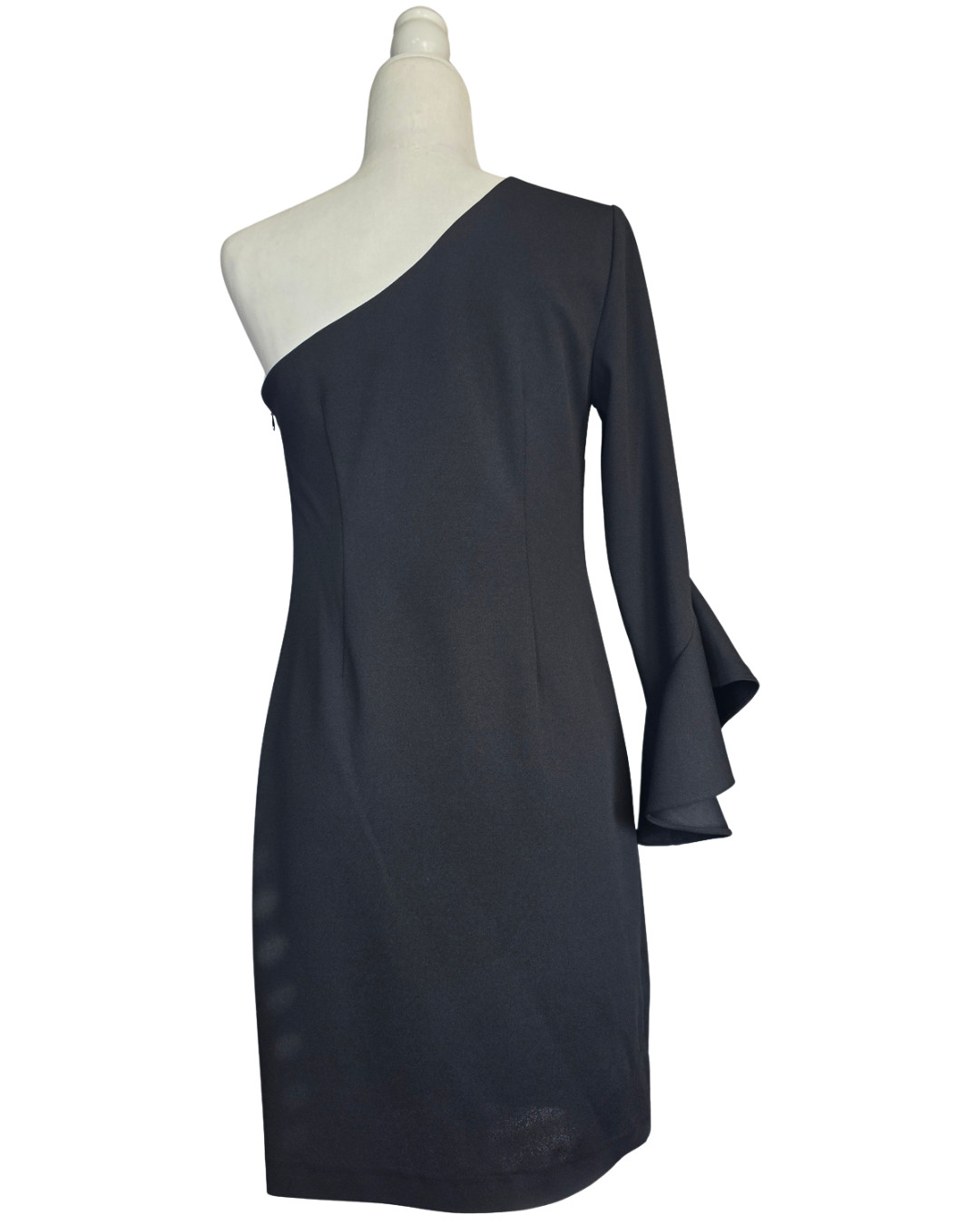 Trina Turk Size 4 One Shoulder Bell Sleeve Dress Black NWT