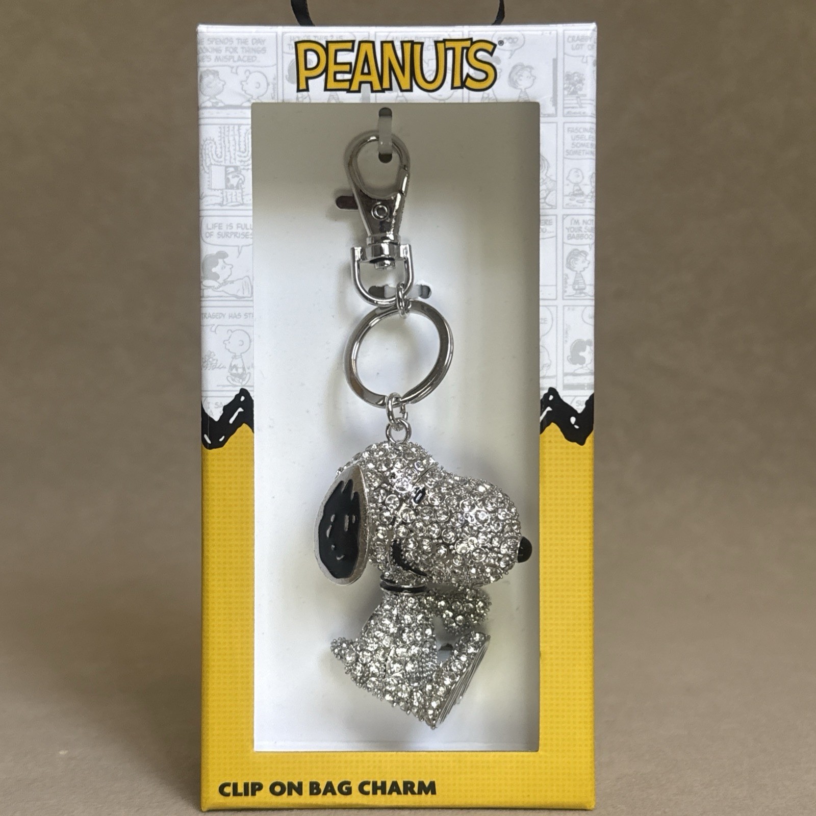 NEW Snoopy Peanuts Pave 3D Crystal Rhinestone Keychain/Clip On Bag Charm BNIB