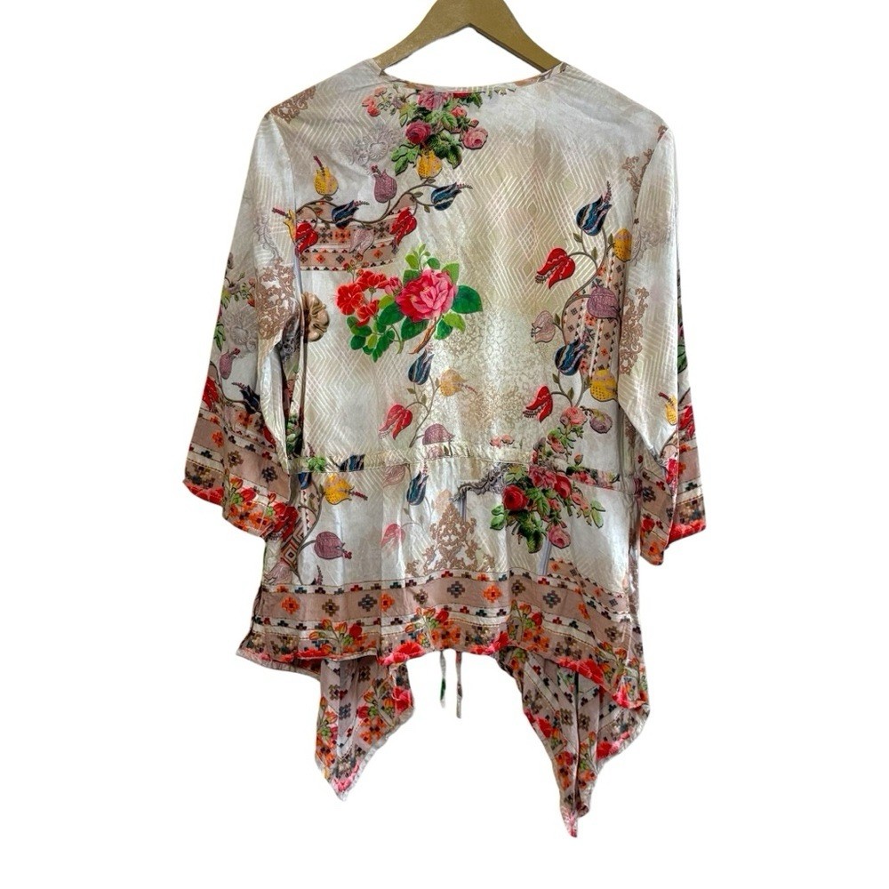Tolani Size Medium Ivory Multicolor Floral Asymmetric Hem Tunic Top Fairy Travel