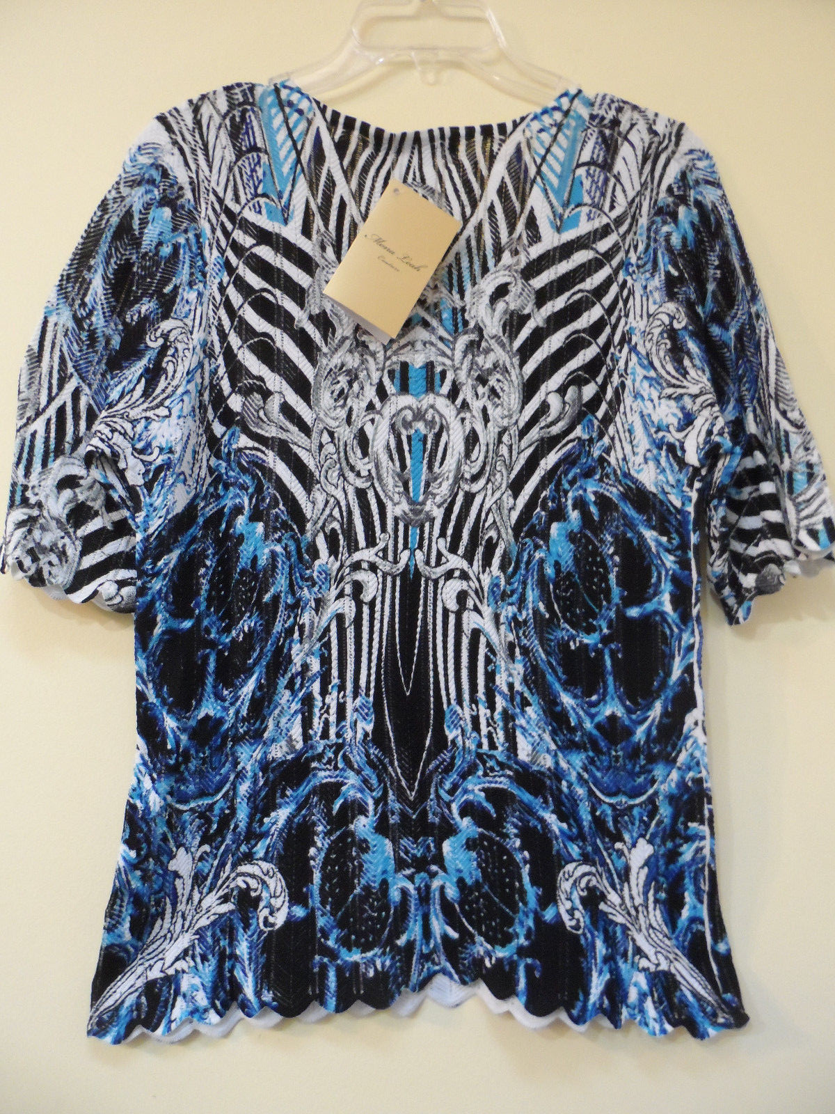 Mona Leah Paris N.Y. Couture Women L Stretch Rhinestone Multi Blue BlouseTop NWT