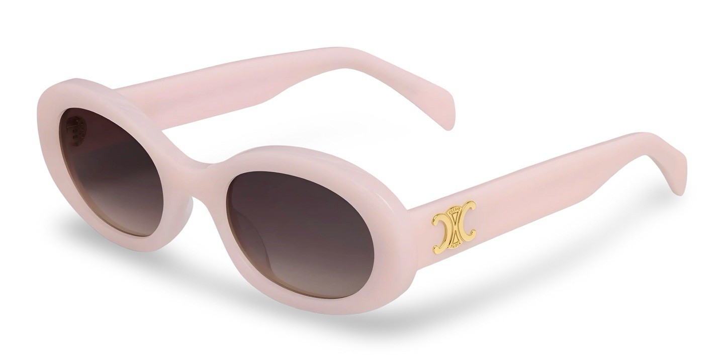 CELINE CL40194U 74B Triomphe Oval Sunglasses Pink Gold Grey Lens AUTHENTIC