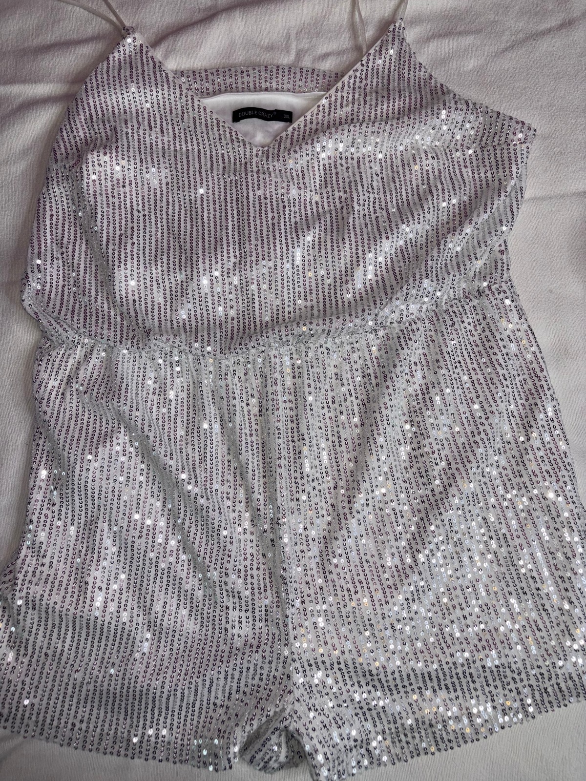 Double Crazy Silver Sequin Embellished Sz 2xl Romper C75