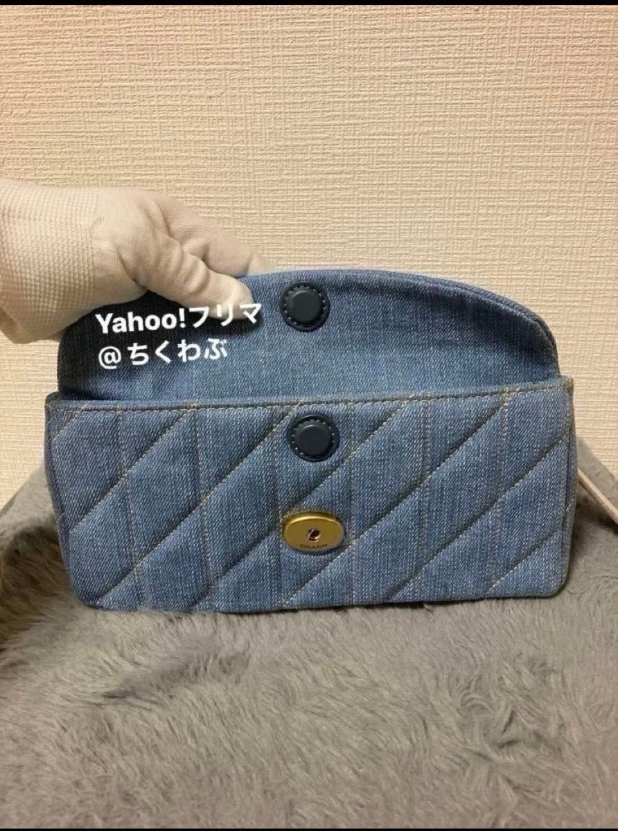 COACH Tabby 26 CR704 Denim Quilted Shoulder Bag Chain Strap Hardware Indigo
