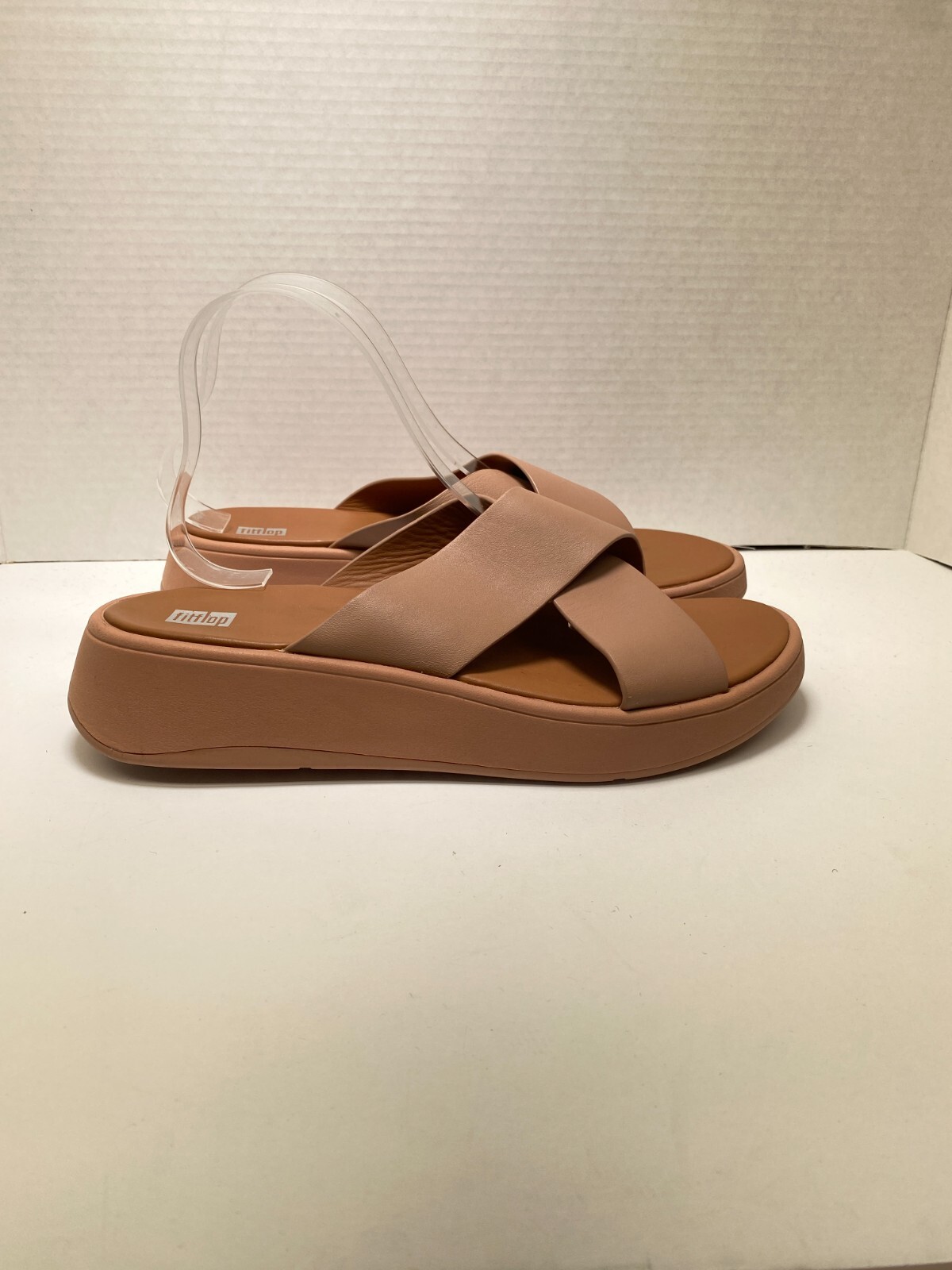 FitFlop F-MODE Women’s Leather Flatform Cross Pink Slides sz 10