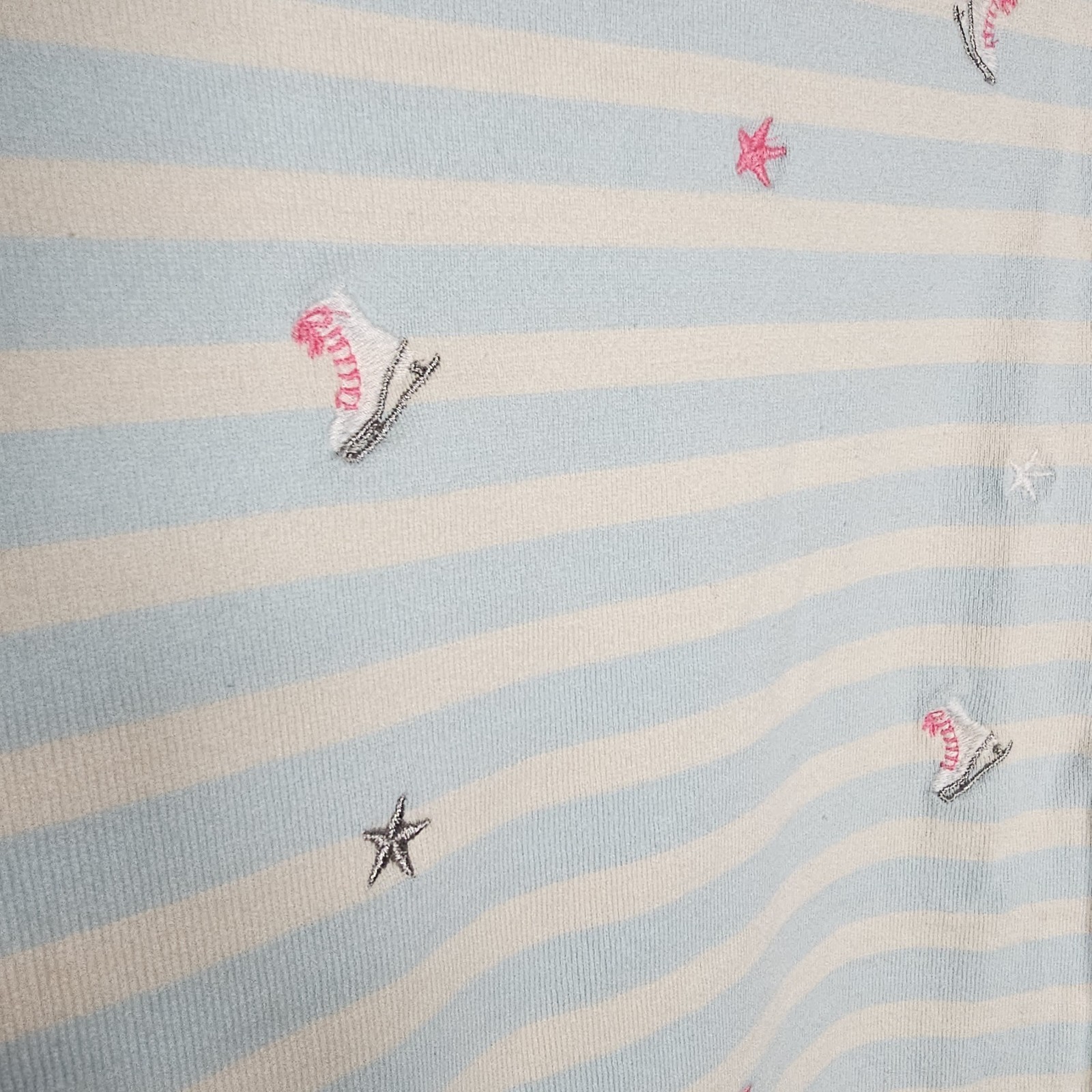 Talbots Womens 2X Ice Skating Embroidered Blue White Striped Shirt Novelty Top