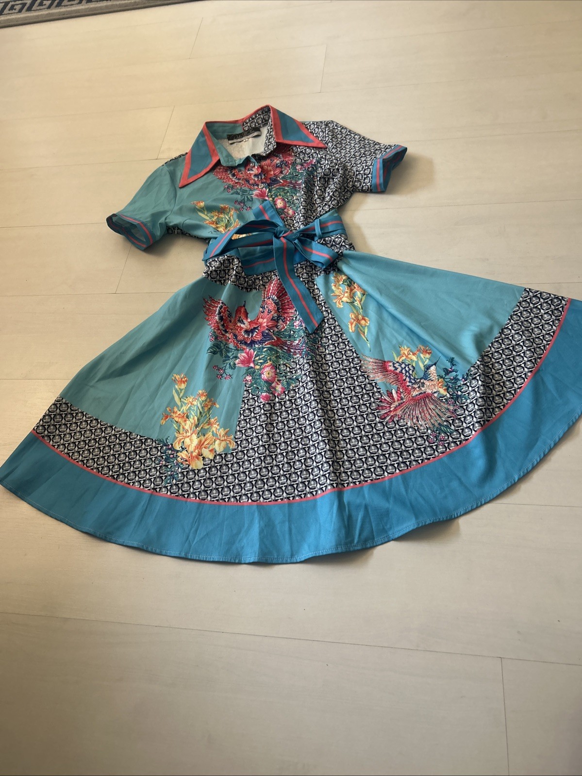 Dalia MacPhee Ladies Pretty Bird Floral Print Dress L Ladies See Measurements