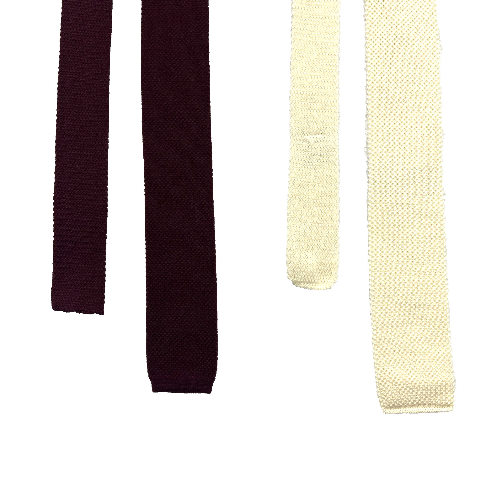 (2) Men’s Square Cut Neckties Offwhite And Burgundy 100% Virgin Wool 2.25x 53”