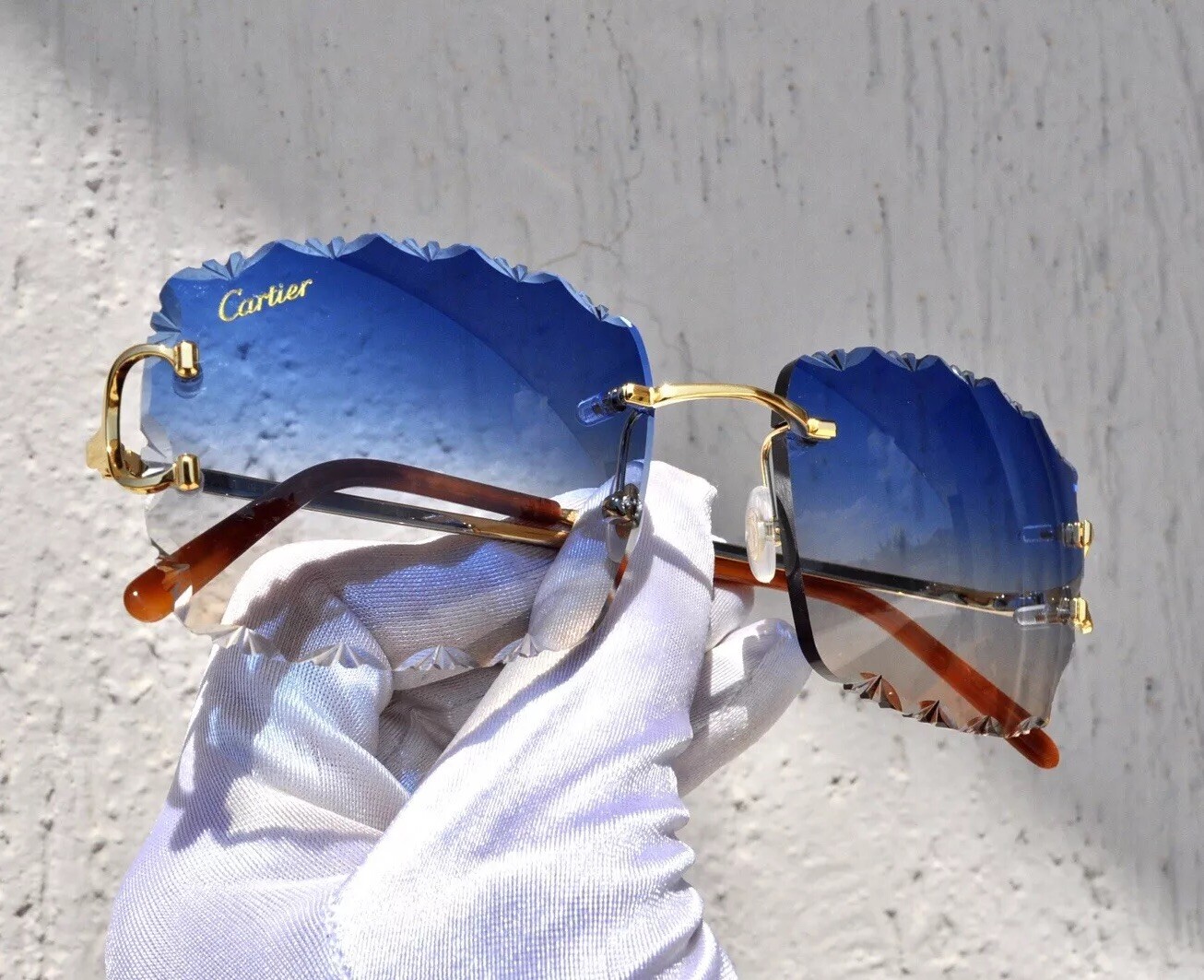 New Cartier rimless sunglasses fred glasses Diamond Cut decor BIG C gold Frame