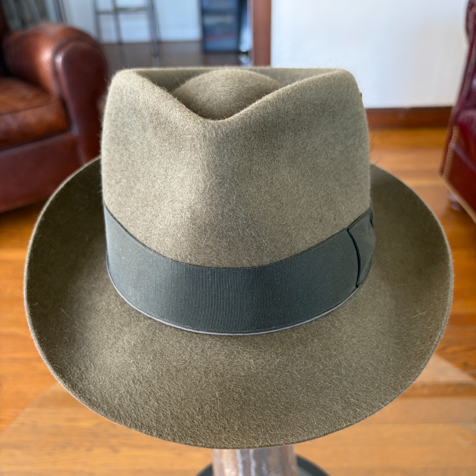 $995 Paul’s Hat Works Custom Fur Felt Fedora Stetson Moss Green Olive 7 1/8