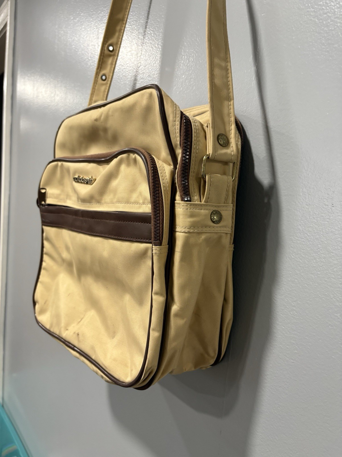 Vintage Beige Adidas 1980’s Shoulder Bag 12″ X 8″ X 12″ Art No 40230 Retro Style