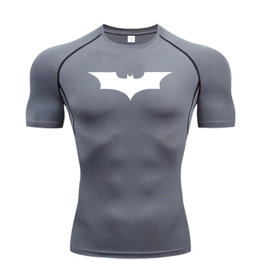 Bat Printed Men’S Tight T-Shirt Running Compression Compression T Shirt Gym Fitn