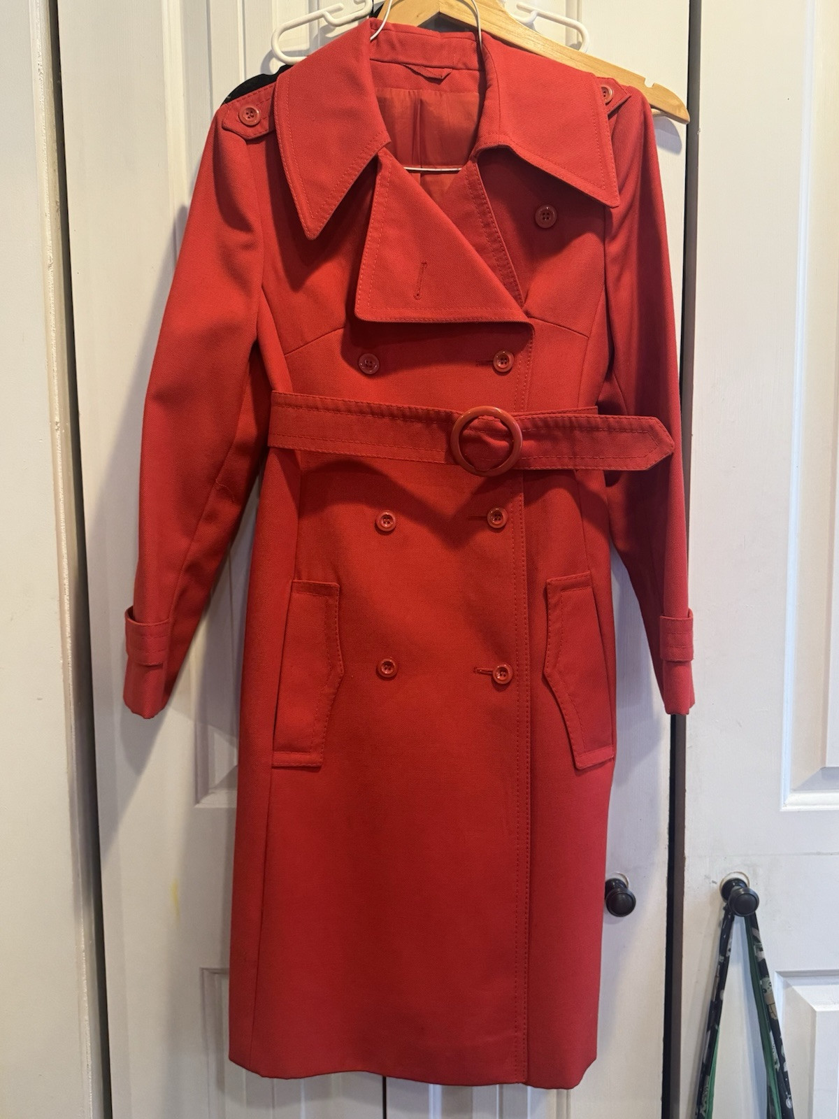 Euro Chic Nino-Flair Trevira Red Peacoat + Belt-Medium? 32”-34” Waist