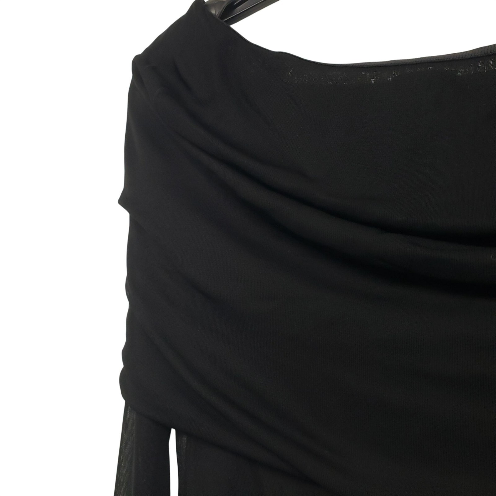 HELSA Revolve Black Sheer Knit Off The Shoulder Top Mesh Jersey Long Sleeve