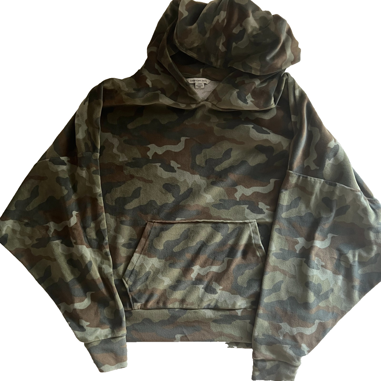 American Eagle Womens Hoodie Sweatshirt S Velour Camo Oversize Green