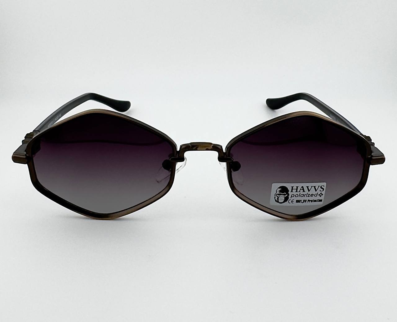 HAVVS HV68101 C Polarized Sunglasses Hexagon Bronze Metal Frame UV400 w/ Case