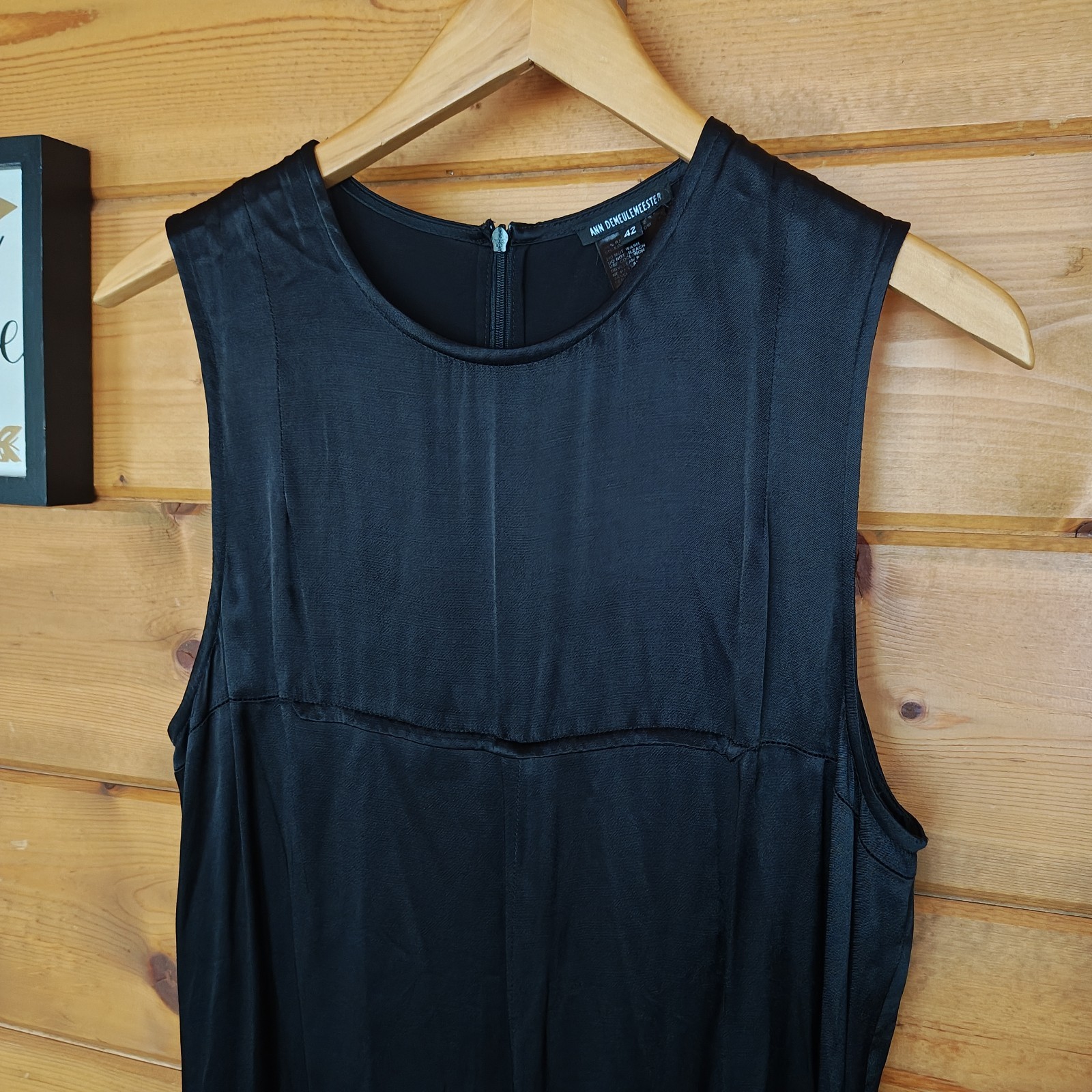 Ann Demeulemeester Black Satin Dress Vintage Shift Full Zip Back Front Slit 42/M