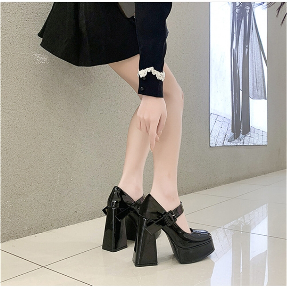 Women’s Ultra-High Chunky Heels with Platform Patent Leather Mary Jane Pumps