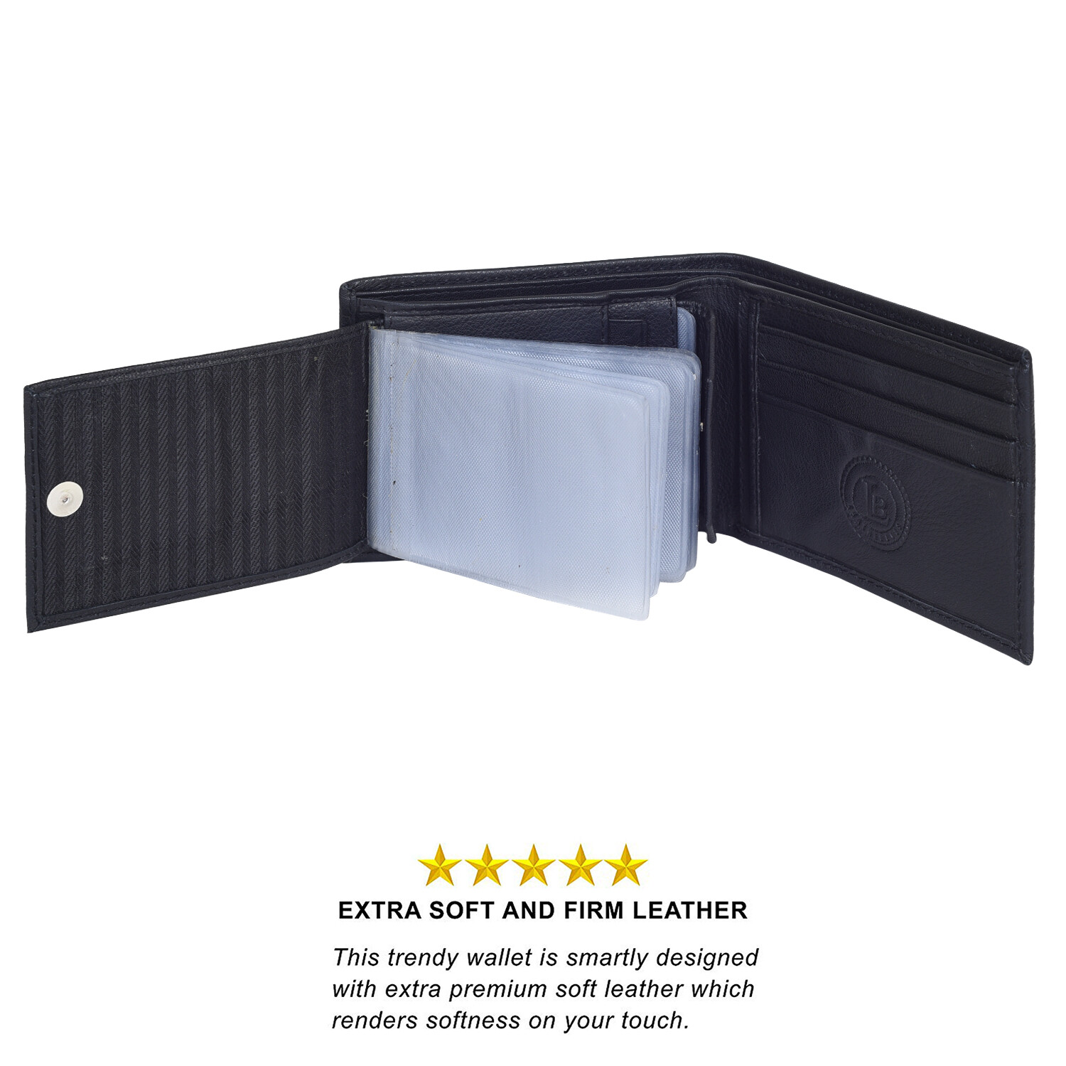 Leatherboss Genuine Leather Men Bifold Wallet Secured Snap on Credit Card Holder
