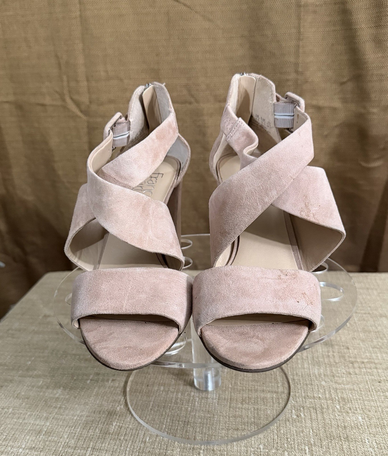Franco Sarto Beige Leather Strappy Block Heel Sandals Women’s 7.5M Ankle Strap