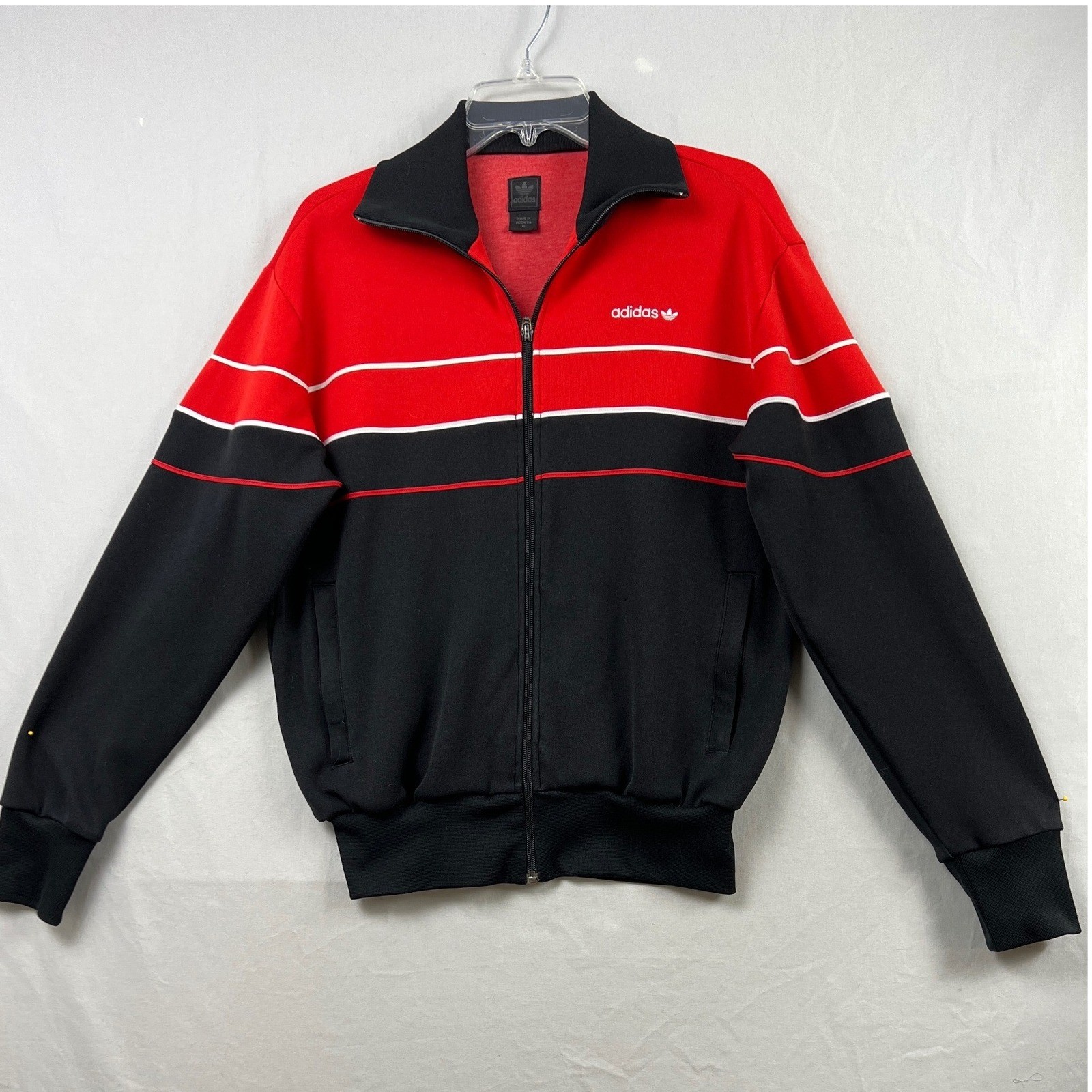Adidas Y2k Track Jacket Men M Red Black Colorblock Trefoil Full Zip Stand Collar