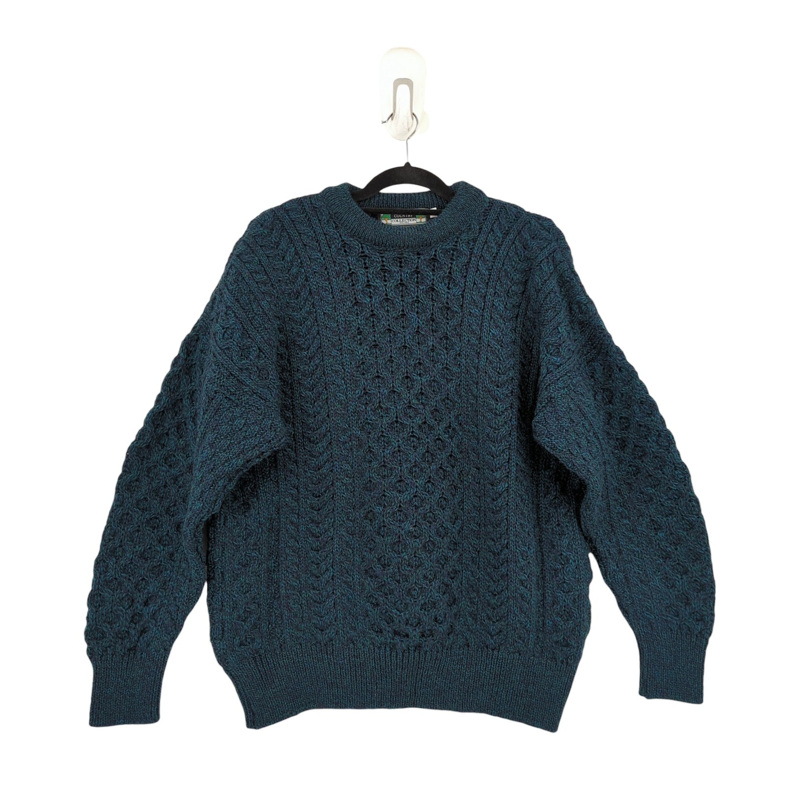 Country Collection Men S Fisherman Sweater Green Blue Knit Irish Wool VTG