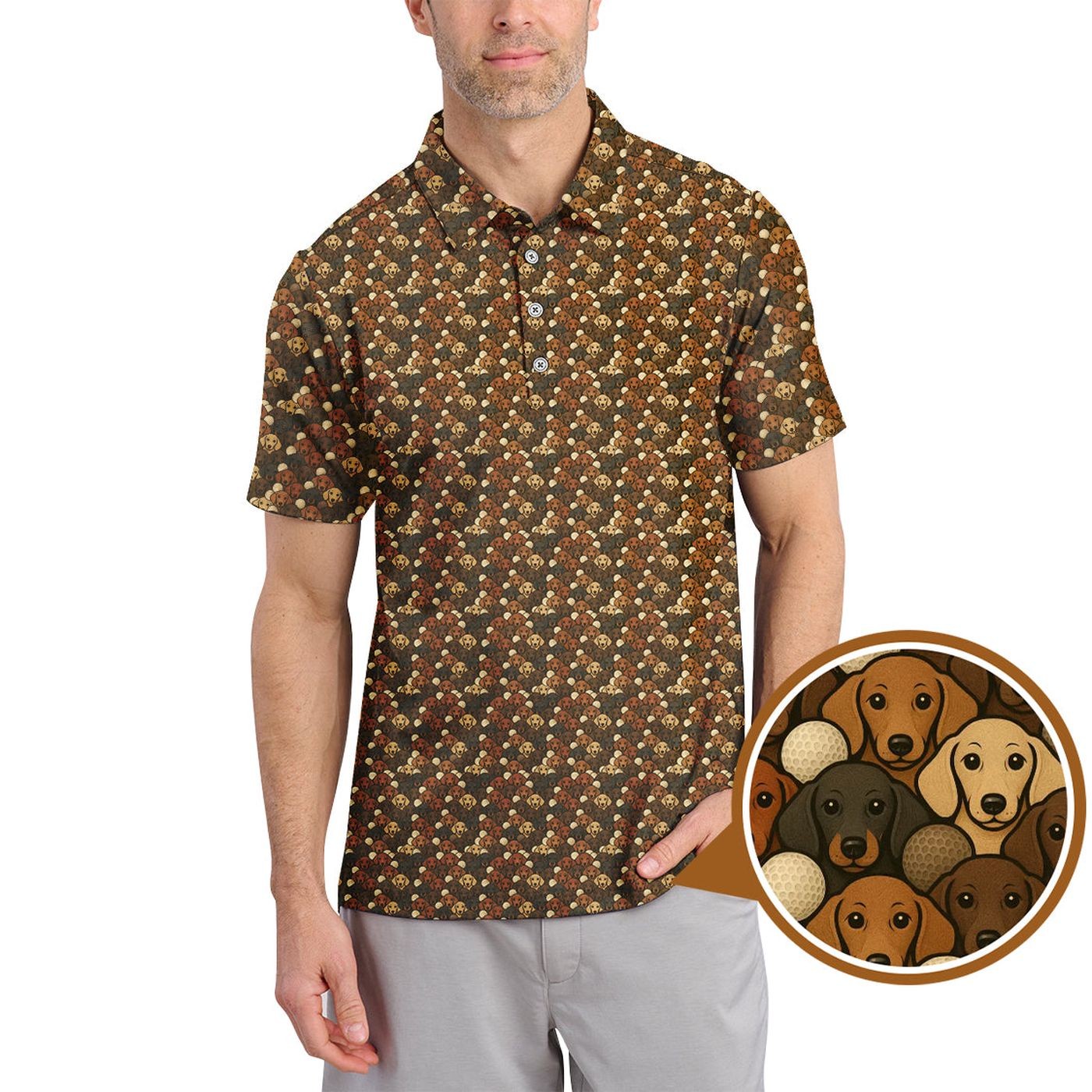 Dachshund Dog Pattern Golf Polo Shirt for Men, Golf Gift for Dog Lovers