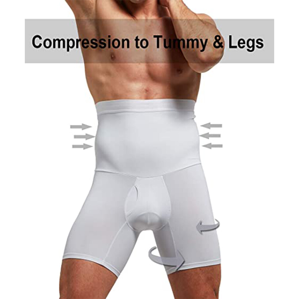 Men Compression Hi-Waist Boxer Shorts Tummy Slimming Body Shaper Girdle Pants
