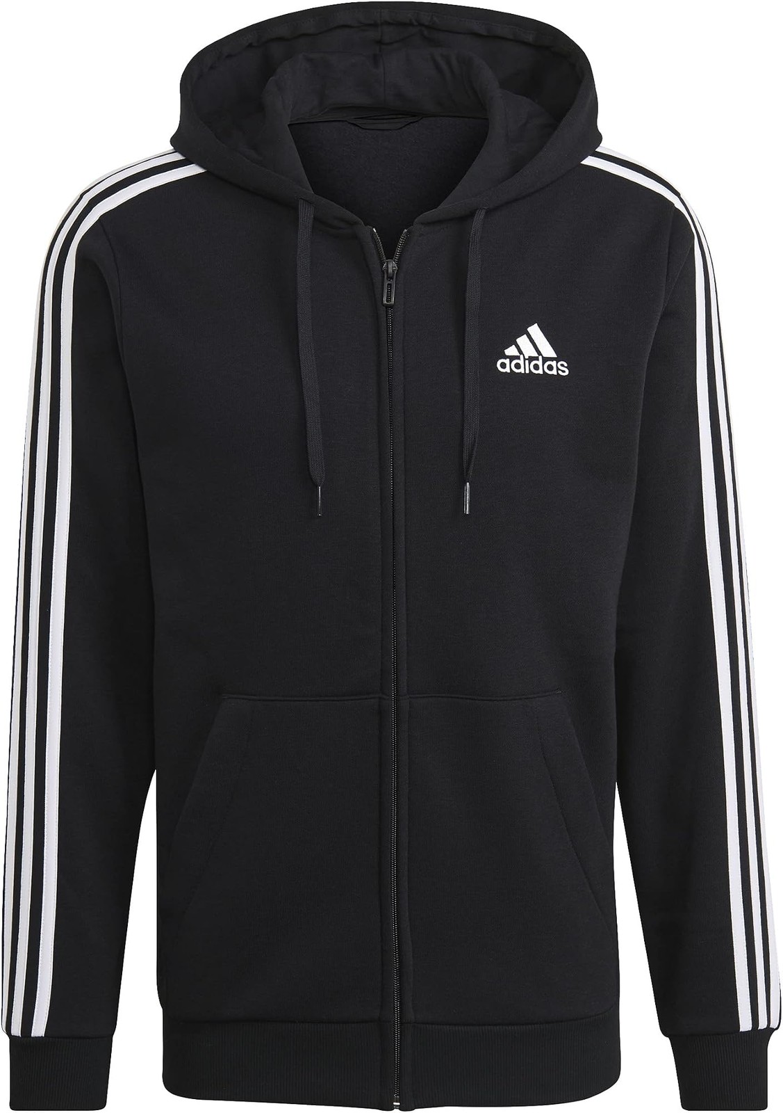 adidas mens Essentials Fleece 3-stripes Full-zip – black – Large