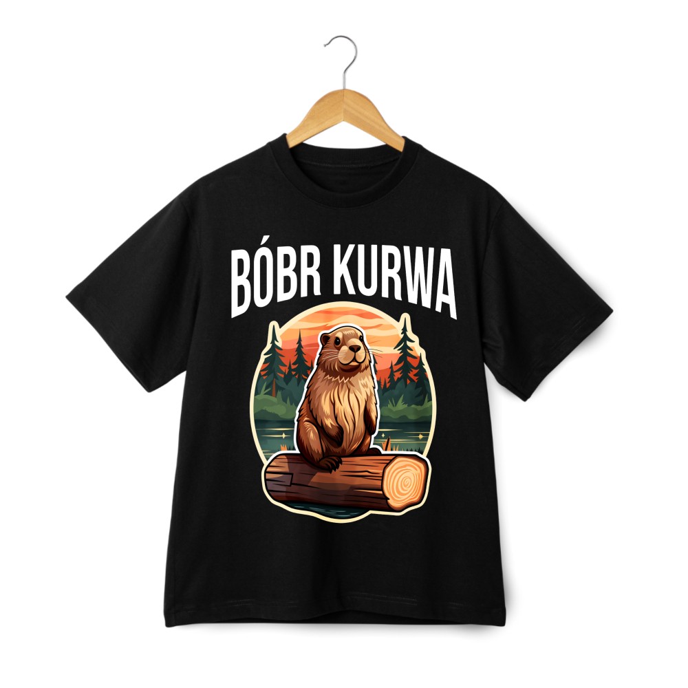 Unisex Black T-Shirt with Beaver Text Graphic for American Casual Style