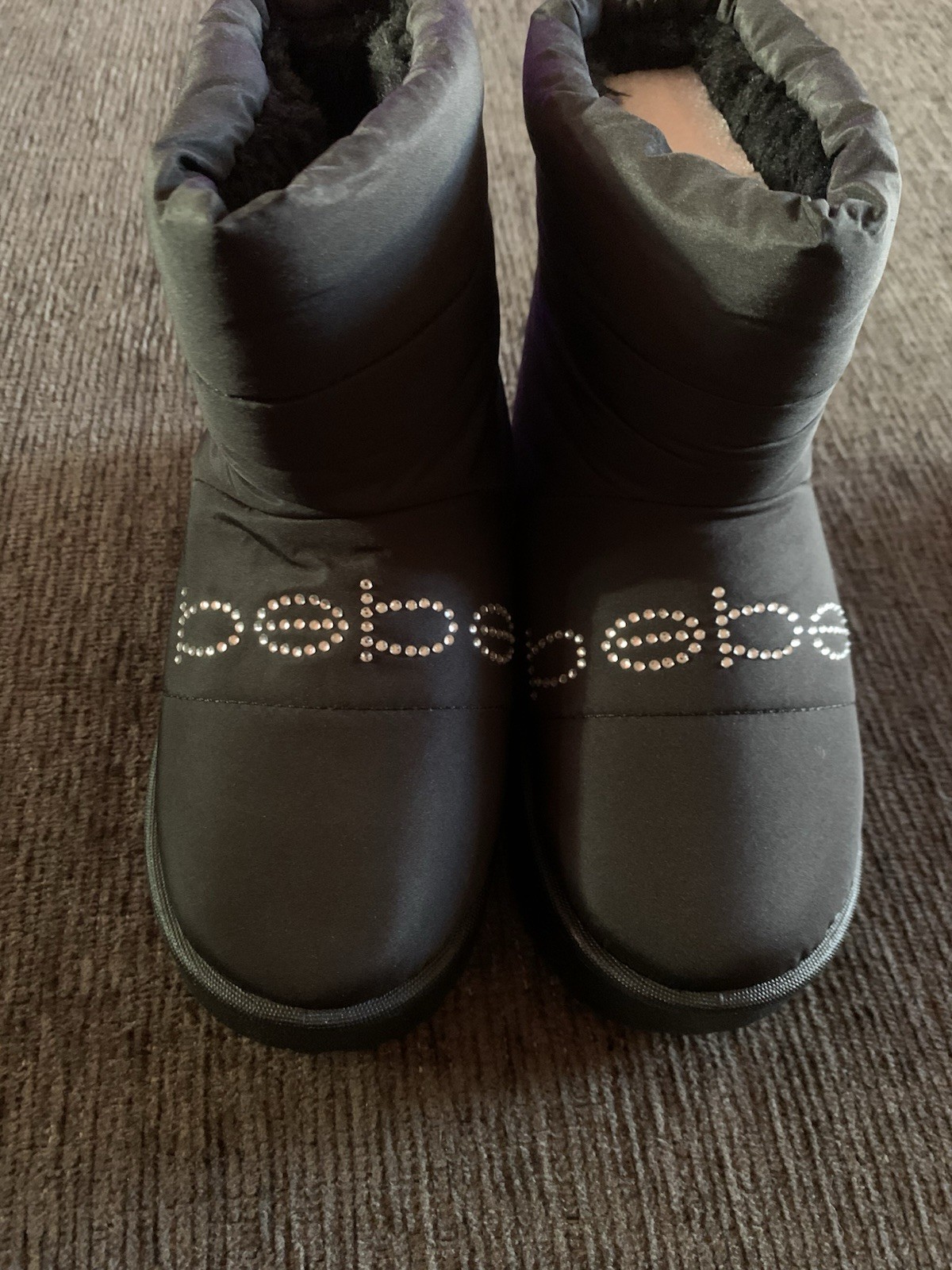 bebe Girls Black Rhinestone Logo Winter Boots
