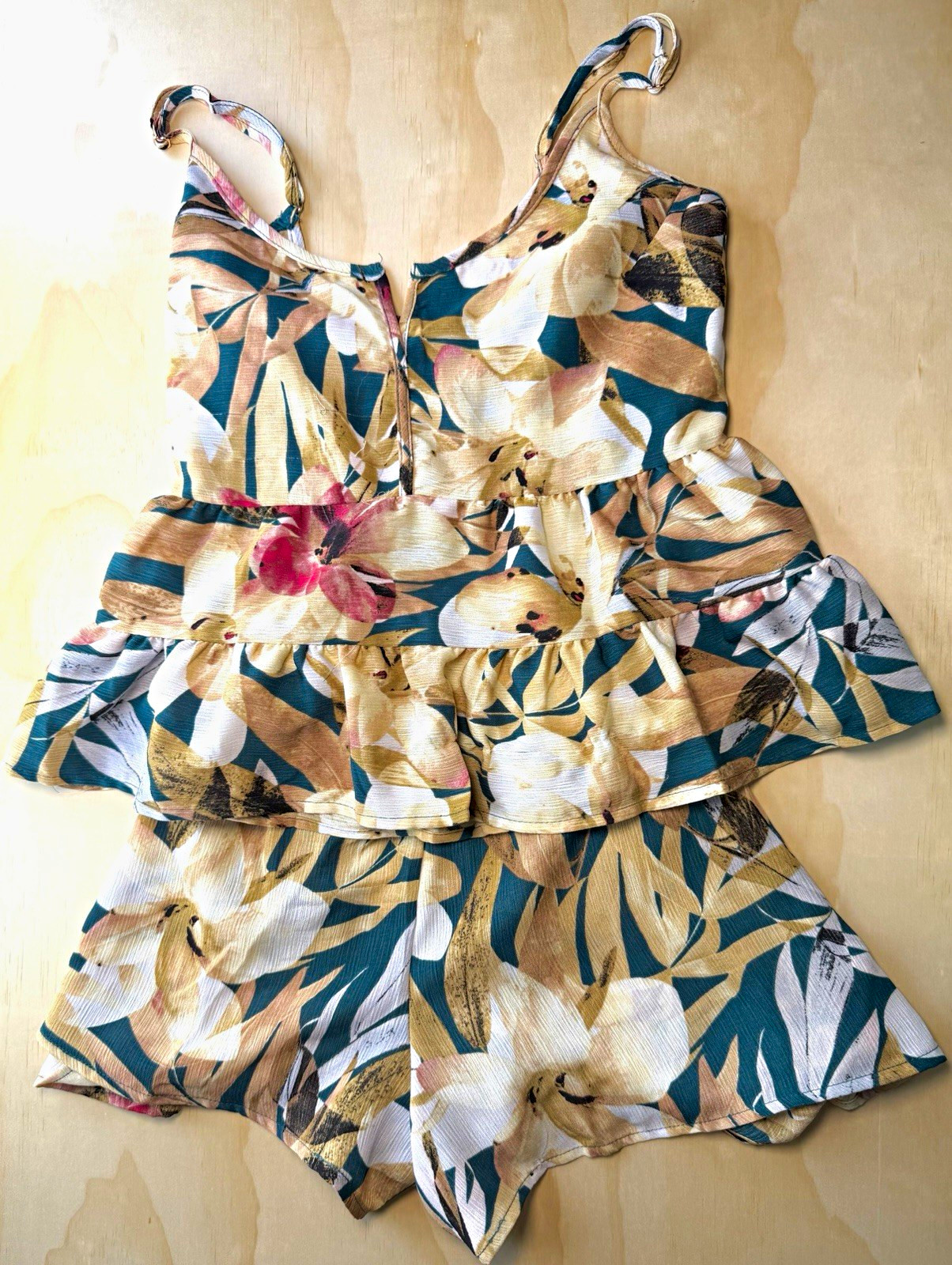 Midnight Bakery Floral Ruffle Romper L NWT Tropical Tiered Pajama Lounge *READ*