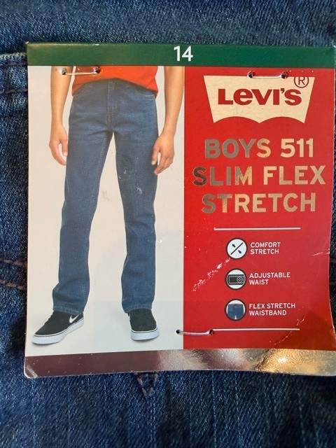 NEW! Levi’s Boys 511 Slim Flex Stretch Sz 14 Reg Denim Jeans Adj Waist Blue NWT