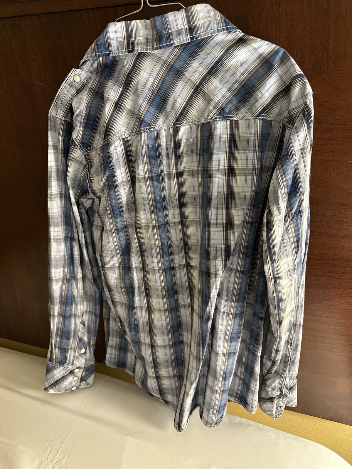 Supply Company USA Pearl Snap Western Shirt Mens Large Long Sleeve Blue Striped