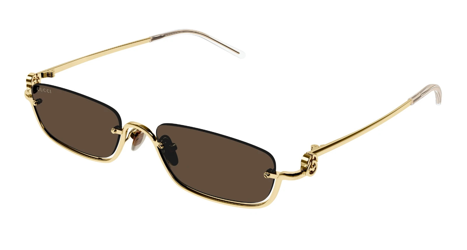 Gucci GG 1278 Gold Frame Brown Lens Half Rim Sunglasses 1278 001 New 55mm