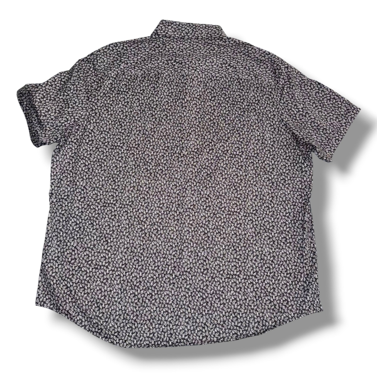 Bugatchi Button Up Shirt Men 3XL Black White Leaf Print 8-Way Stretch SS