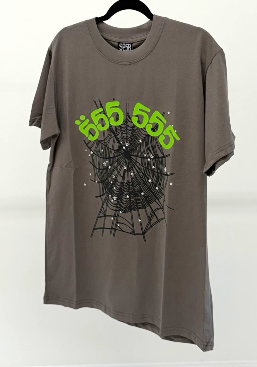 sp5der Men’s M Gray Graphic Spider Web Crew Neck Short Sleeve T-Shirt