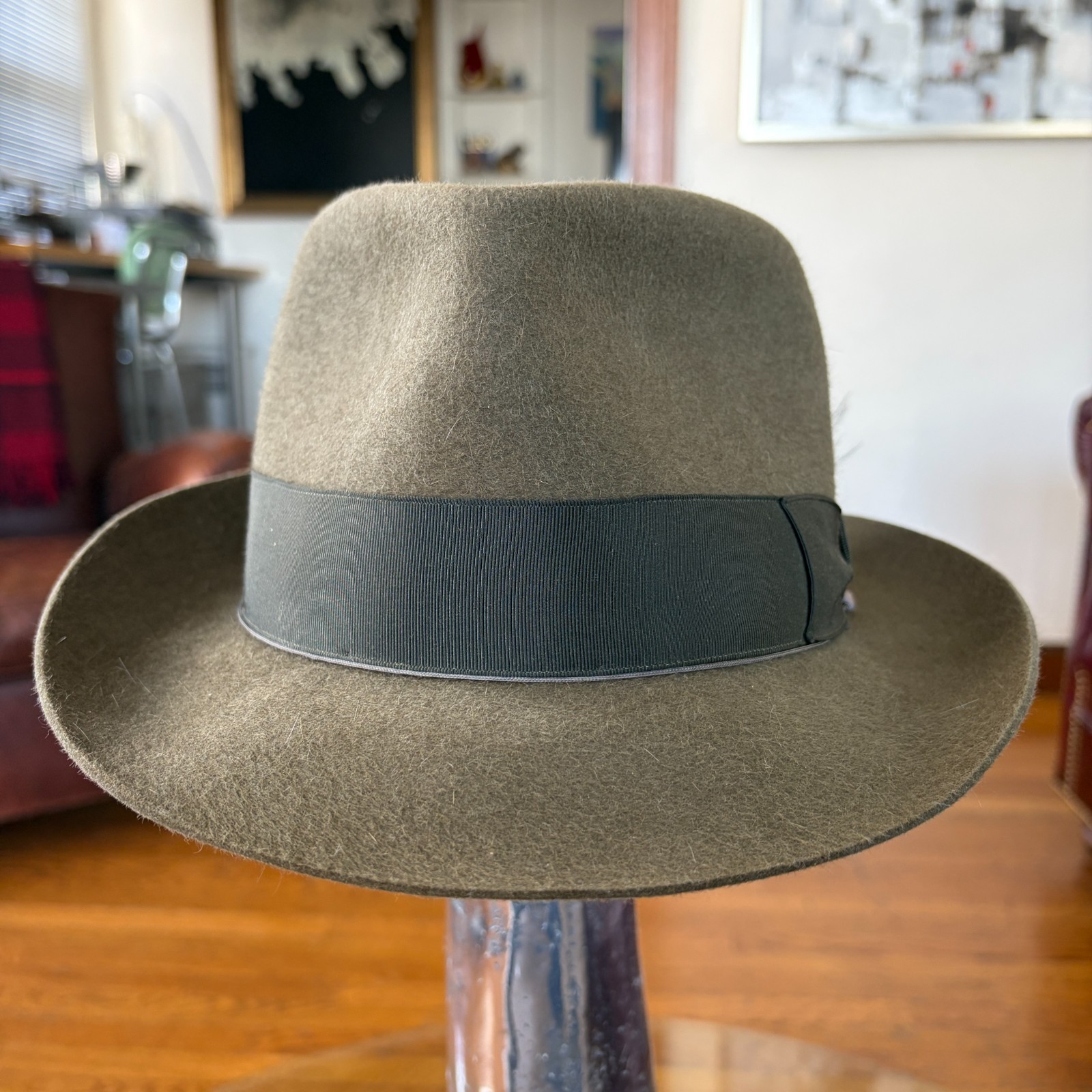 $995 Paul’s Hat Works Custom Fur Felt Fedora Stetson Moss Green Olive 7 1/8