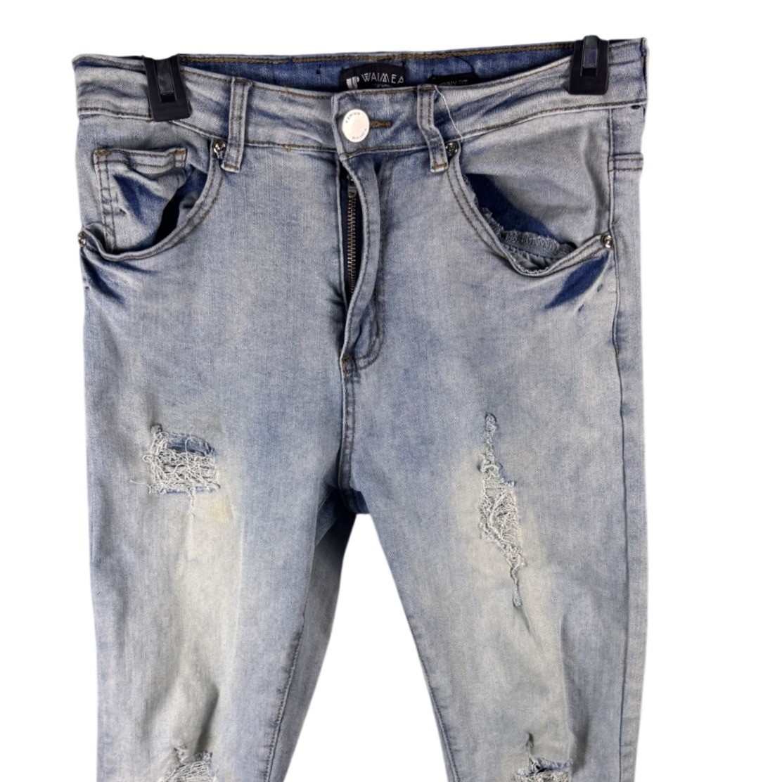Waimea New York Mens 32×32 Skinny Fit Distressed Ripped Light Wash Blue Jeans