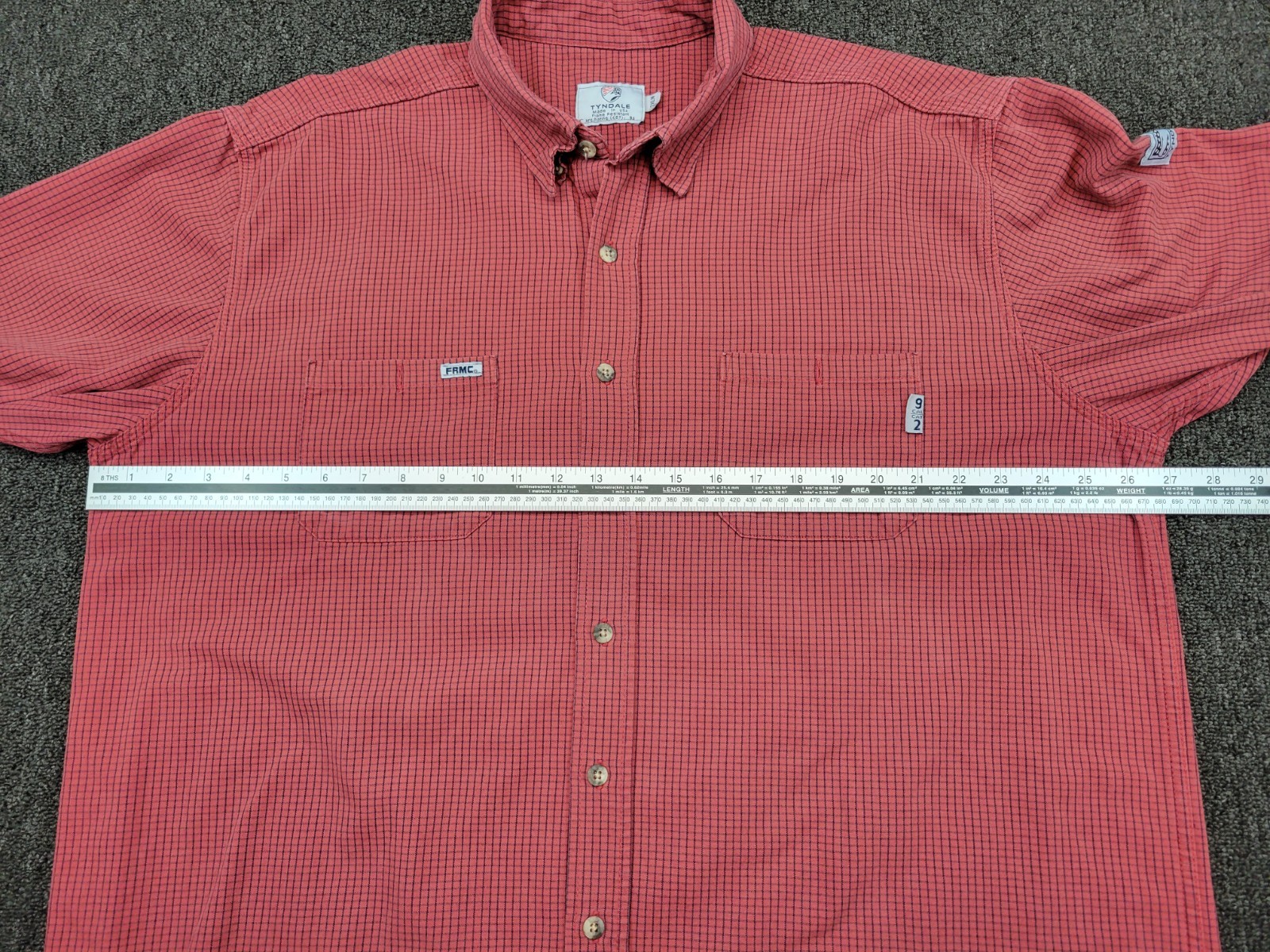Tyndale FR Button Shirt Mens 2XLN Red Flame-Resistant CAT 2 ARC Rating 9.1 USA