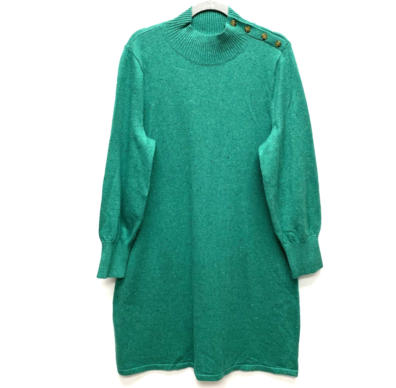 Talbots Mockneck Sweater Dress Green Blue Confetti Shaker Stitch Button Shift XL