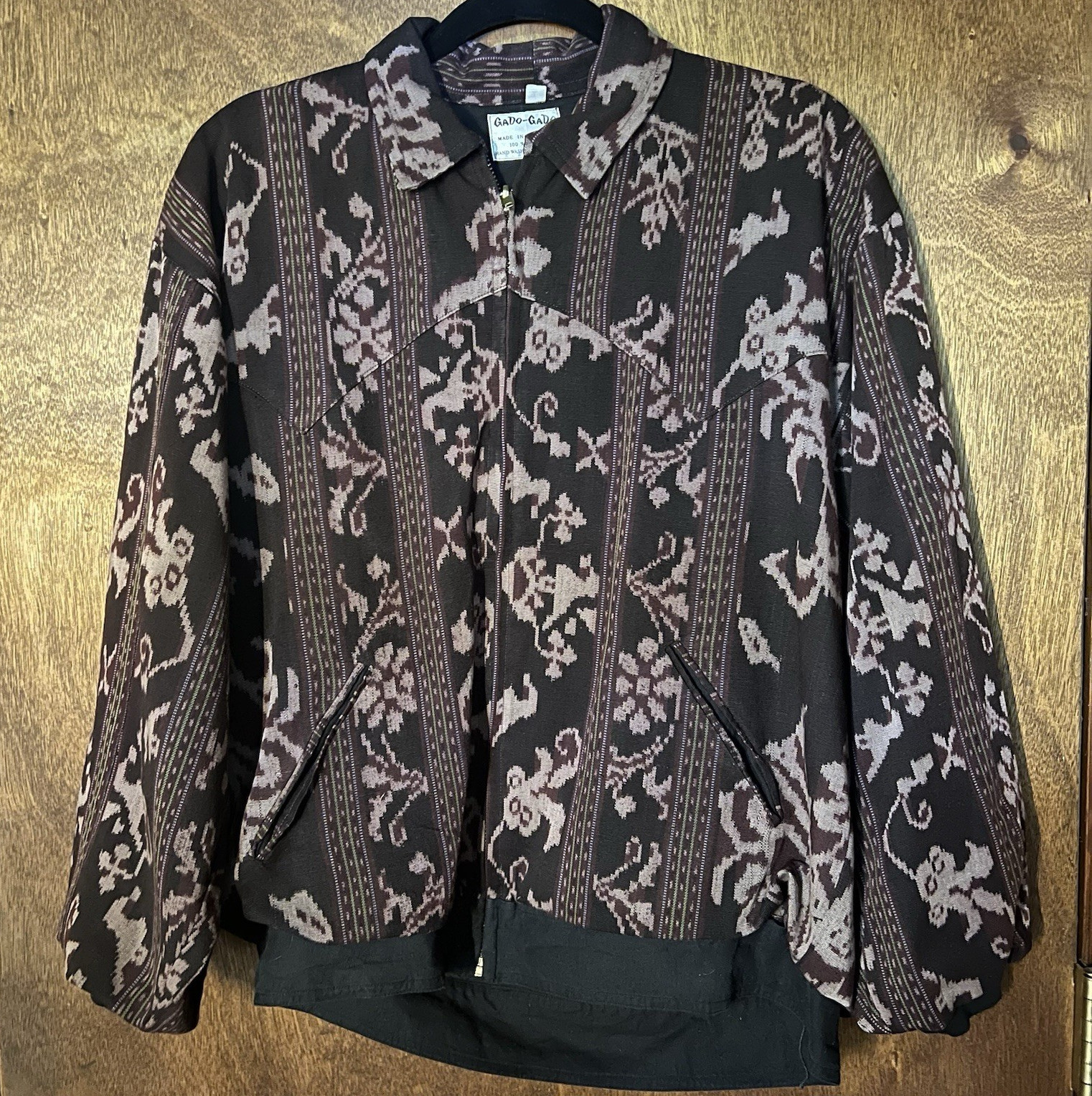 Gado-Gado Cotton Zip Jacket, Womens Juniors S Brown Floral Collared Short