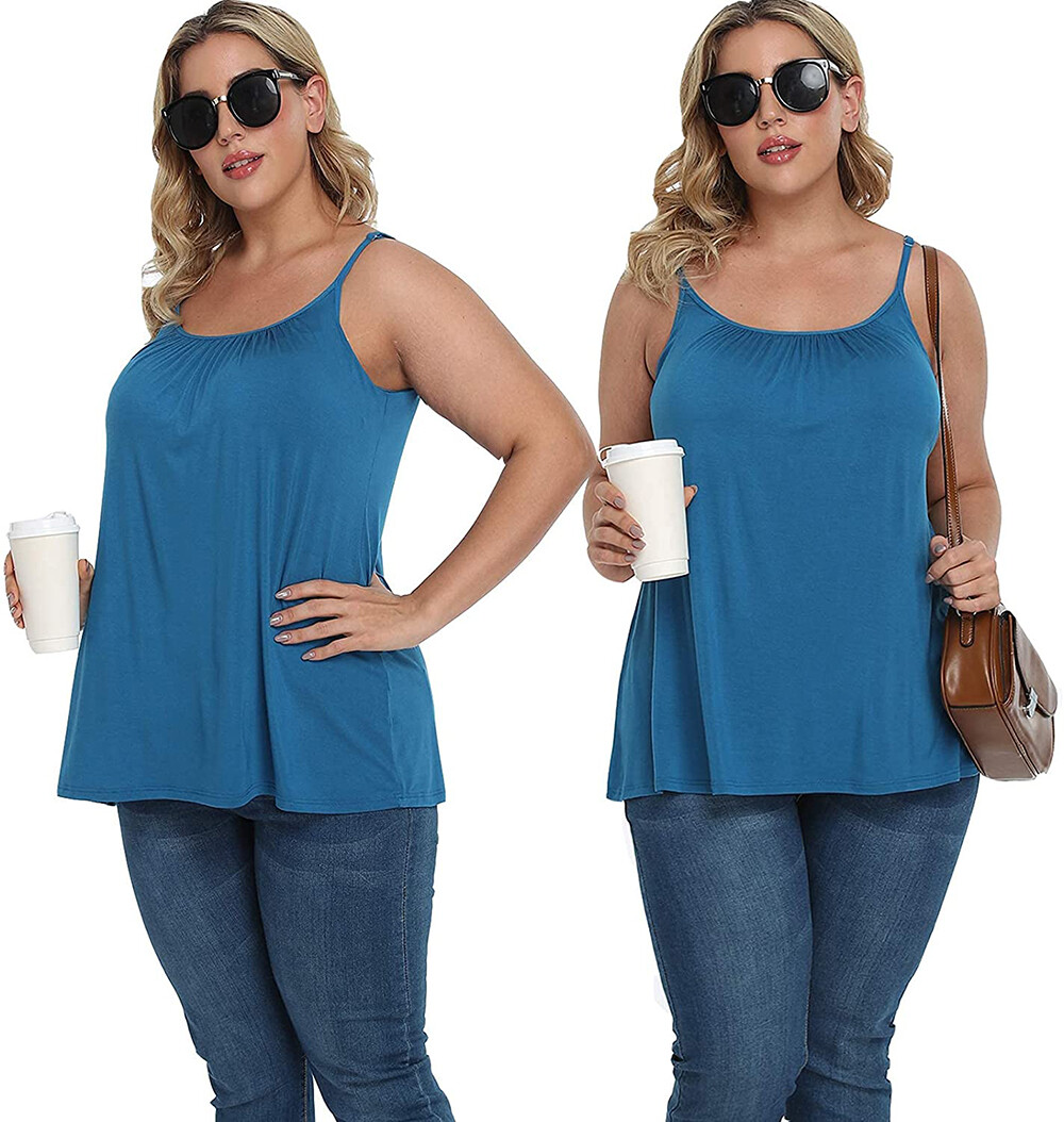 Women Fashion Swing Flowy Cami with Built in Bra Seamless Strap Tank Top Vest US