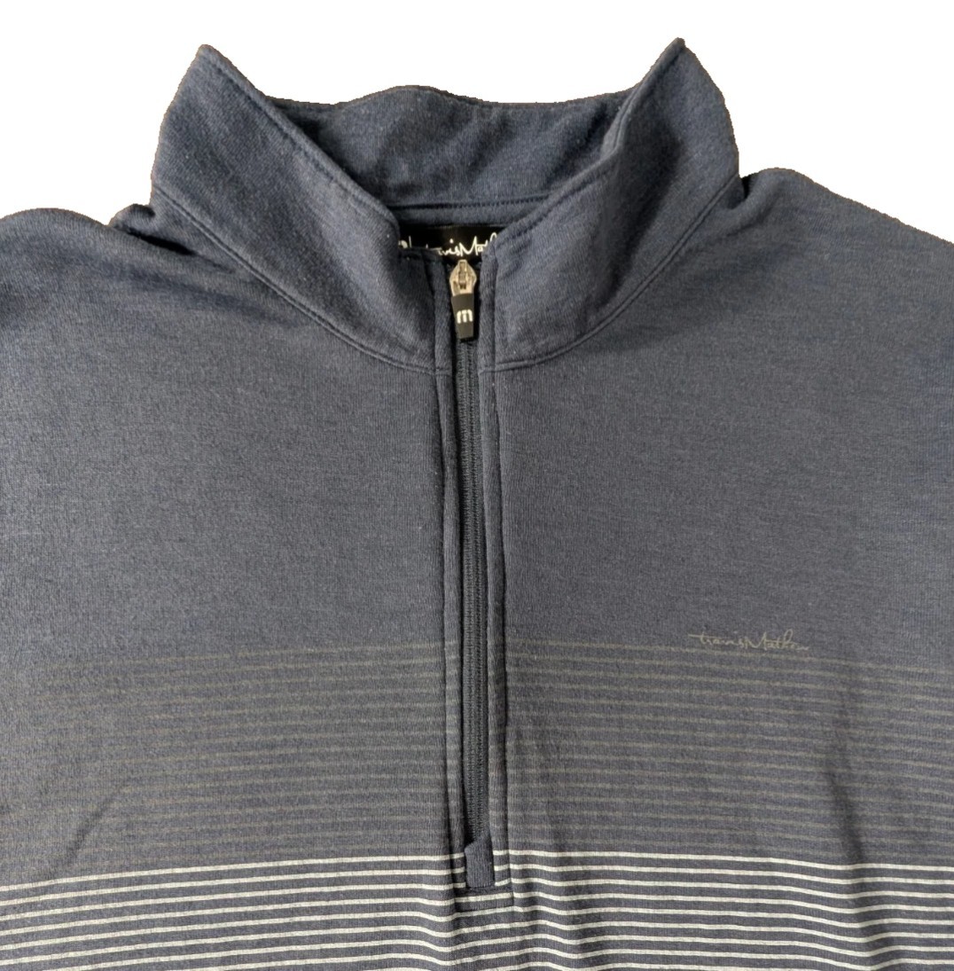 Travis Mathew Sweater Men’s Large Blue Gray 1/4 Zip Pullover Golf Performance