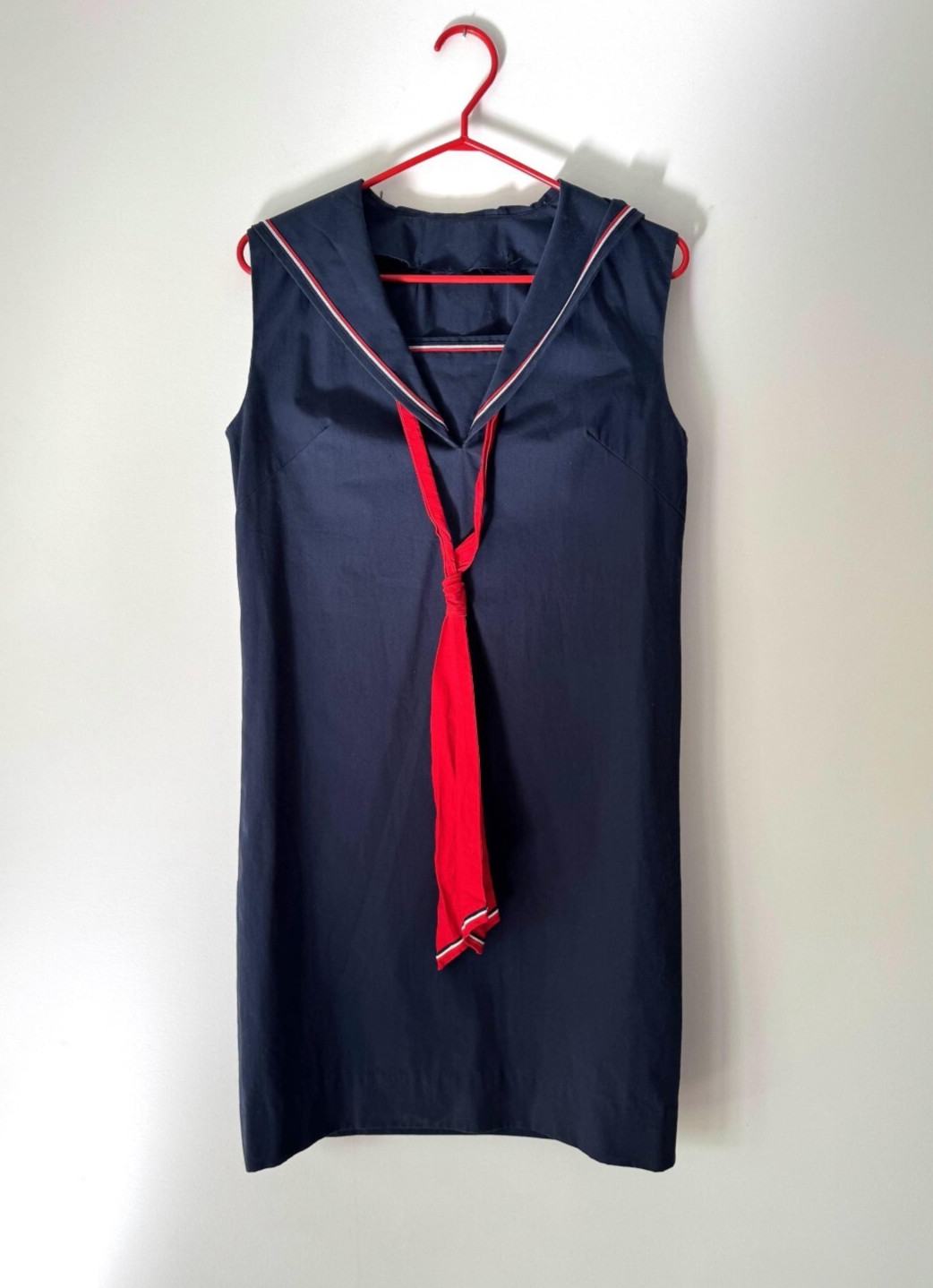 70s vintage navy blue nautical sailor collar retro pinup sleeveless midi dress