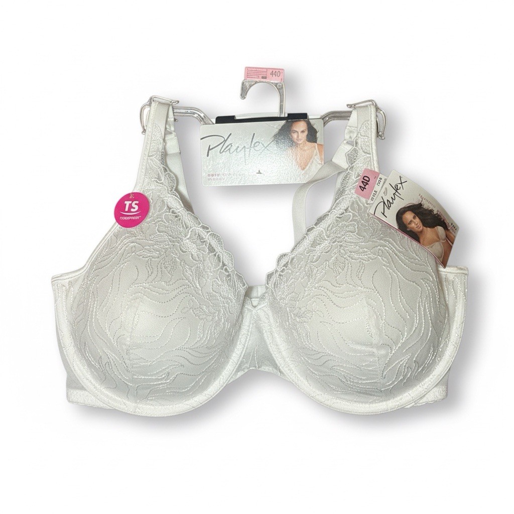 44D Playtex Style 7576 (1) Underwire Lace Bra White Full Coverage Comfort Bra