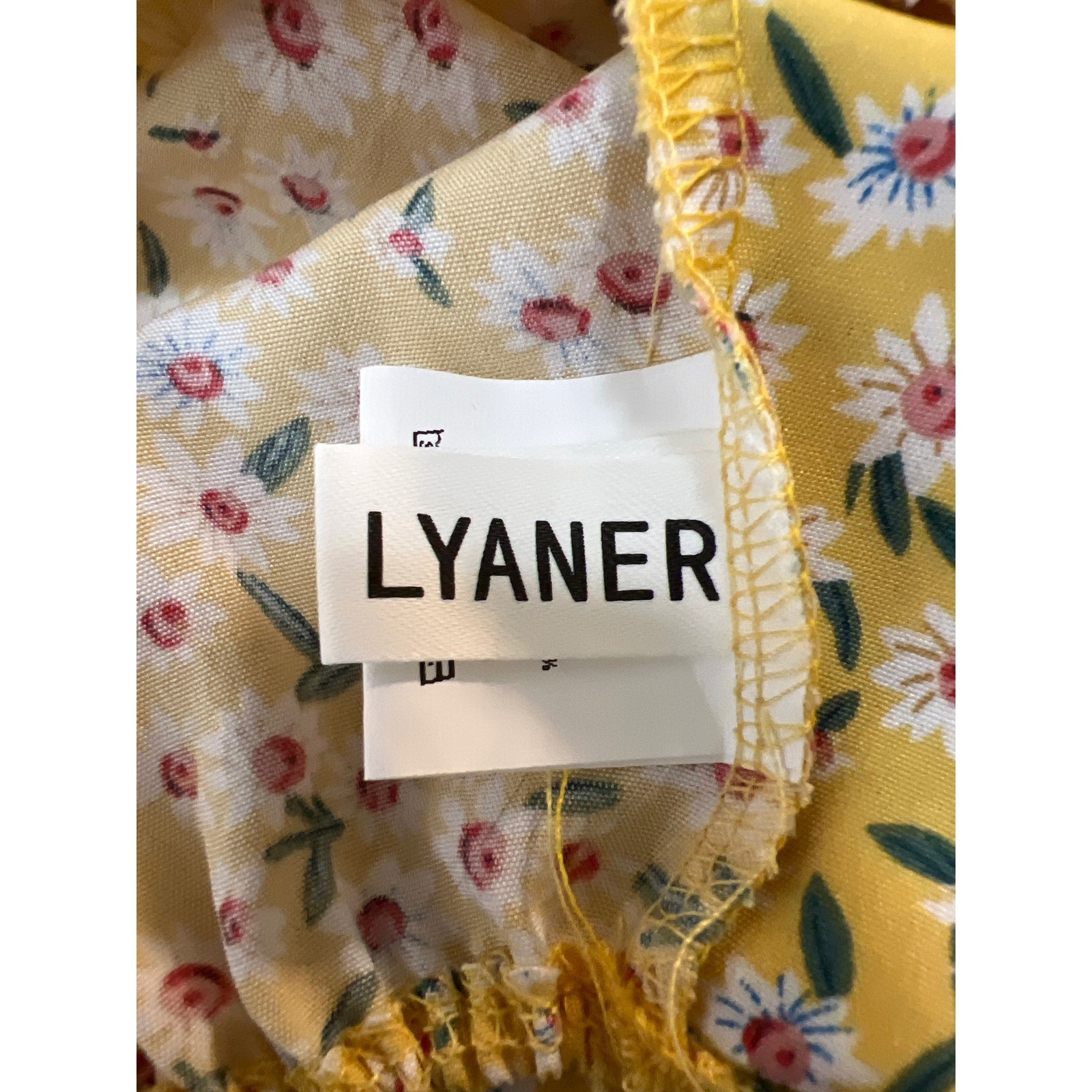 Lyaner Crop Top Women Size S Yellow Floral Puff Sleeve Tie Front Wrap Blouse