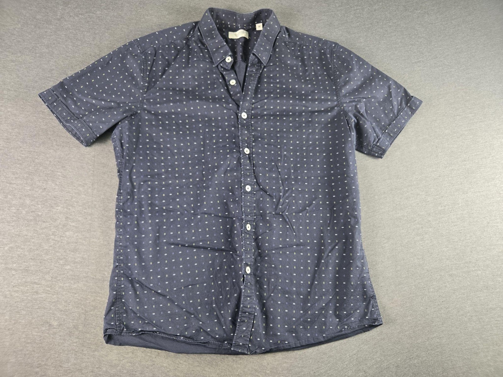 7 Diamonds Shirt Mens Medium Blue Geometric Short Sleeve Button Down Cotton