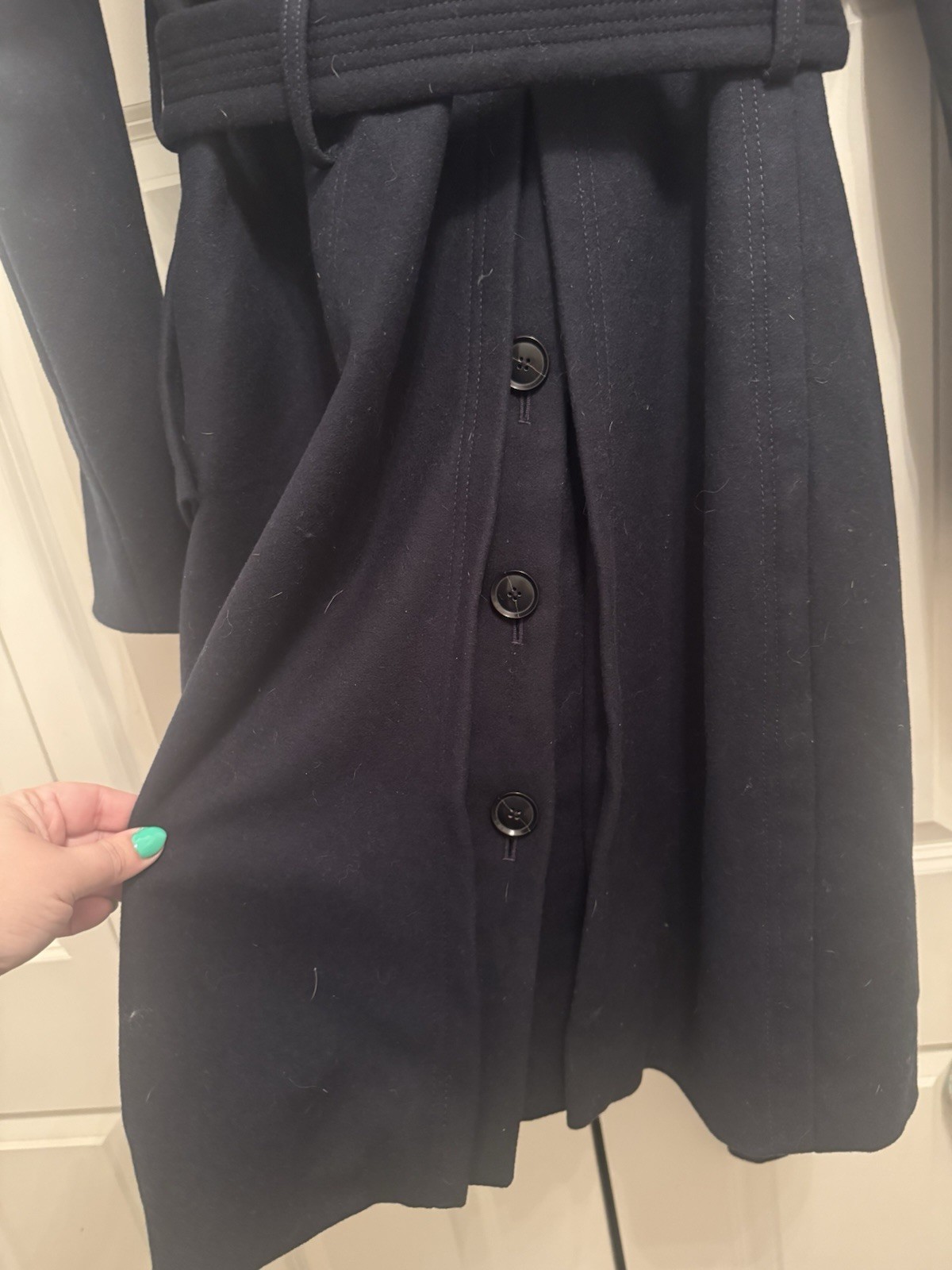 Banana Republic Mario Bellucci Long Wool Belted Trench Coat Navy Blue Medium