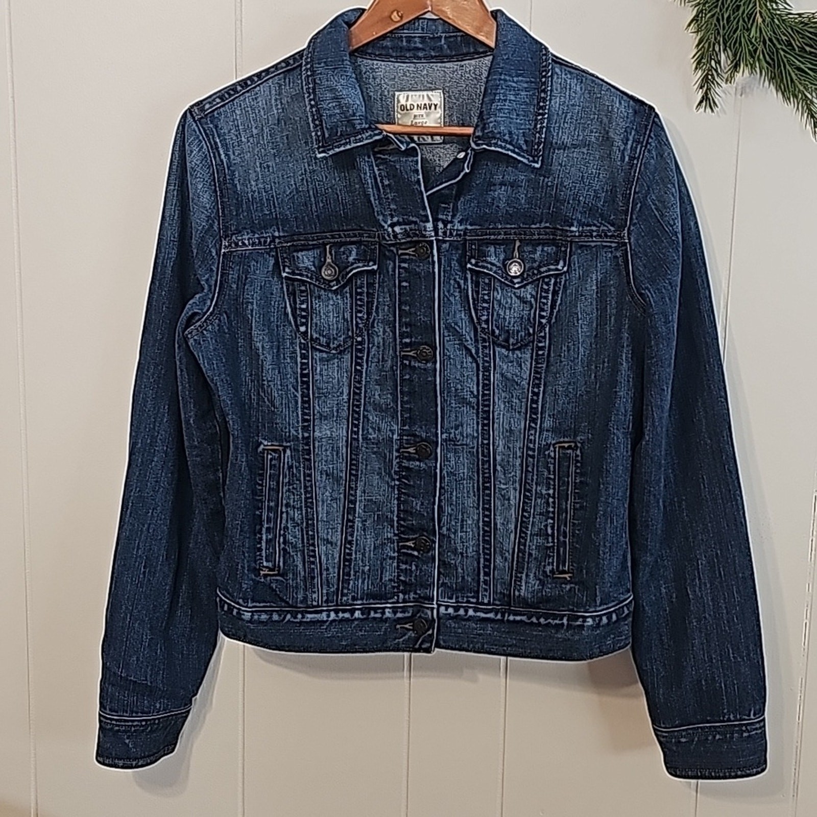 Old Navy Dark Denim Trucker Jacket Womens L Tall Oversized Utility Versatile EUC